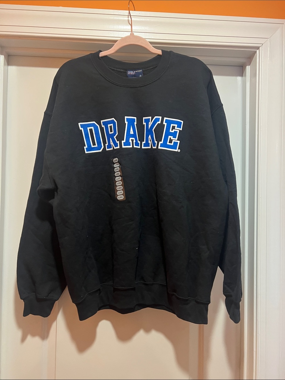 Drake Black Crewneck with Blue College Letters